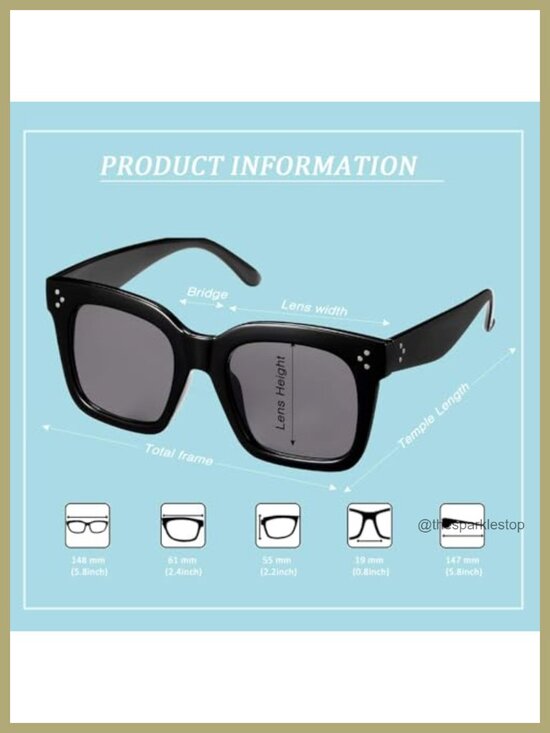 6 Pairs Oversized Sunglasses Retro Square Frame Flat Lens with Glass Cloths